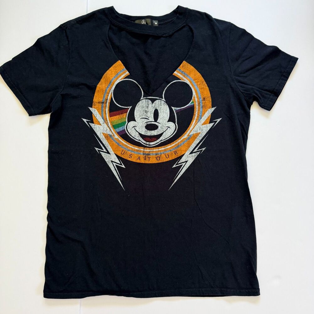 Disney Missguided Mickey Mouse USA Tour Cut Out Graphic Tee M